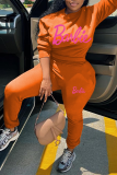 Orange Casual Letter Patchwork O Neck Long Sleeve Two Pieces