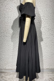 Black Casual Solid Backless Off the Shoulder Strapless Dress Dresses