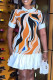 Multicolor Casual Print Patchwork Turndown Collar Short Sleeve Dress