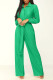 Green Casual Solid Patchwork Turndown Collar Regular Jumpsuits