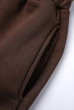 Coffee Casual Solid Basic O Neck Sleeveless Two Pieces