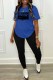 Blue Casual Print Letter O Neck Short Sleeve Two Pieces