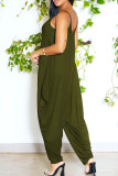 Blue Sexy Casual Solid Backless Spaghetti Strap Regular Jumpsuits