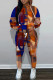 Coffee Casual Print Basic Hooded Collar Long Sleeve Two Pieces