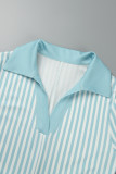 Red Casual Striped Print Patchwork V Neck Short Sleeve Dress