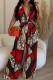 Black Red Casual Print Patchwork V Neck Regular Jumpsuits