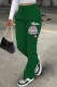 Dark Green Casual Print Letter Straight Bottoms