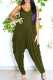 Army Green Sexy Casual Solid Backless Spaghetti Strap Regular Jumpsuits