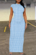 Blue Elegant Solid Patchwork Half A Turtleneck One Step Skirt Dresses