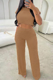 Pink Casual Solid Basic O Neck Short Sleeve Two Pieces