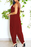 Blue Sexy Casual Solid Backless Spaghetti Strap Regular Jumpsuits