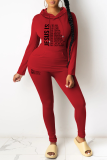 Pink Casual Letter Patchwork Draw String Pocket Hooded Collar Long Sleeve Two Pieces