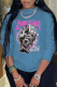 Gray Blue Casual Print Patchwork O Neck Tops