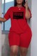 Red Casual Print Letter O Neck Short Sleeve Two Pieces