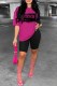 Rose Red Casual Print Letter O Neck Short Sleeve Two Pieces
