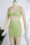 Gold Sexy Casual Solid Backless Spaghetti Strap Sleeveless Two Pieces