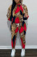 Red Casual Print Patchwork Hooded Collar Long Sleeve Two Pieces