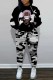 Black Casual Print Basic Hooded Collar Long Sleeve Two Pieces