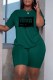 Green Casual Print Letter O Neck Short Sleeve Two Pieces
