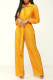 Yellow Casual Solid Patchwork Turndown Collar Regular Jumpsuits