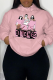 Pink Street Vintage Print Draw String Hooded Collar Tops