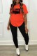 Orange Casual Print Letter O Neck Short Sleeve Two Pieces
