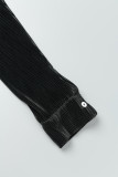 Black Casual Solid Patchwork Turndown Collar Regular Jumpsuits