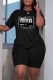 Black Casual Print Letter O Neck Short Sleeve Two Pieces