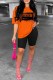 Orange Casual Print Letter O Neck Short Sleeve Two Pieces