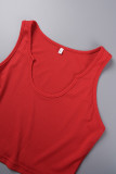 Red Casual Letter Solid Patchwork Backless U Neck Sleeveless Two Pieces