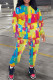 Yellow Casual Print Basic O Neck Long Sleeve Two Pieces