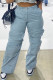 Blue Casual Solid Patchwork Straight Low Waist Conventional Solid Color Trousers