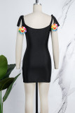 Rose Red Sexy Casual Solid Backless U Neck Sling Dress Dresses