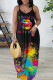 Multicolor Sexy Casual Print Backless Spaghetti Strap Long Dress Dresses