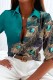 Green Casual Print Patchwork Shirt Collar Tops