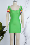 Rose Red Sexy Casual Solid Backless U Neck Sling Dress Dresses