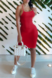 Red Sexy Casual Solid Backless Spaghetti Strap Sleeveless Dress Dresses