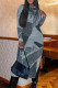 Black Street Geometric Patchwork Slit O Neck One Step Skirt Dresses