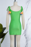 Rose Red Sexy Casual Solid Backless U Neck Sling Dress Dresses