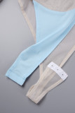 Blue Sexy Patchwork See-through Contrast Turtleneck Skinny Romper