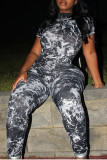 Black Casual Street Tie Dye Patchwork Backless Printing O Neck Skinny Jumpsuits