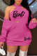 Rose Red Casual Letter Print Basic Half A Turtleneck Long Sleeve Two Pieces