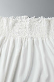 Apricot Casual Street Print Patchwork Fold Asymmetrical Off the Shoulder Irregular Dress Dresses