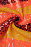 Orange Casual Letter Sequins Patchwork O Neck Dresses