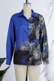 Red Casual Print Patchwork Shirt Collar Tops