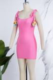 Rose Red Sexy Casual Solid Backless U Neck Sling Dress Dresses