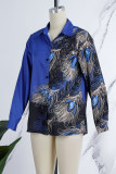 Red Casual Print Patchwork Shirt Collar Tops