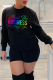 Black Casual Street Print Patchwork Letter O Neck Tops