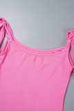 Rose Red Sexy Casual Solid Backless U Neck Sling Dress Dresses