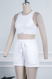 Coffee Casual Solid Basic O Neck Sleeveless Two Pieces